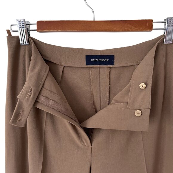 Piazza Sempione Size 8 High Waist Beige Wool Trousers Pants Stretch Split Hem - Picture 3 of 6